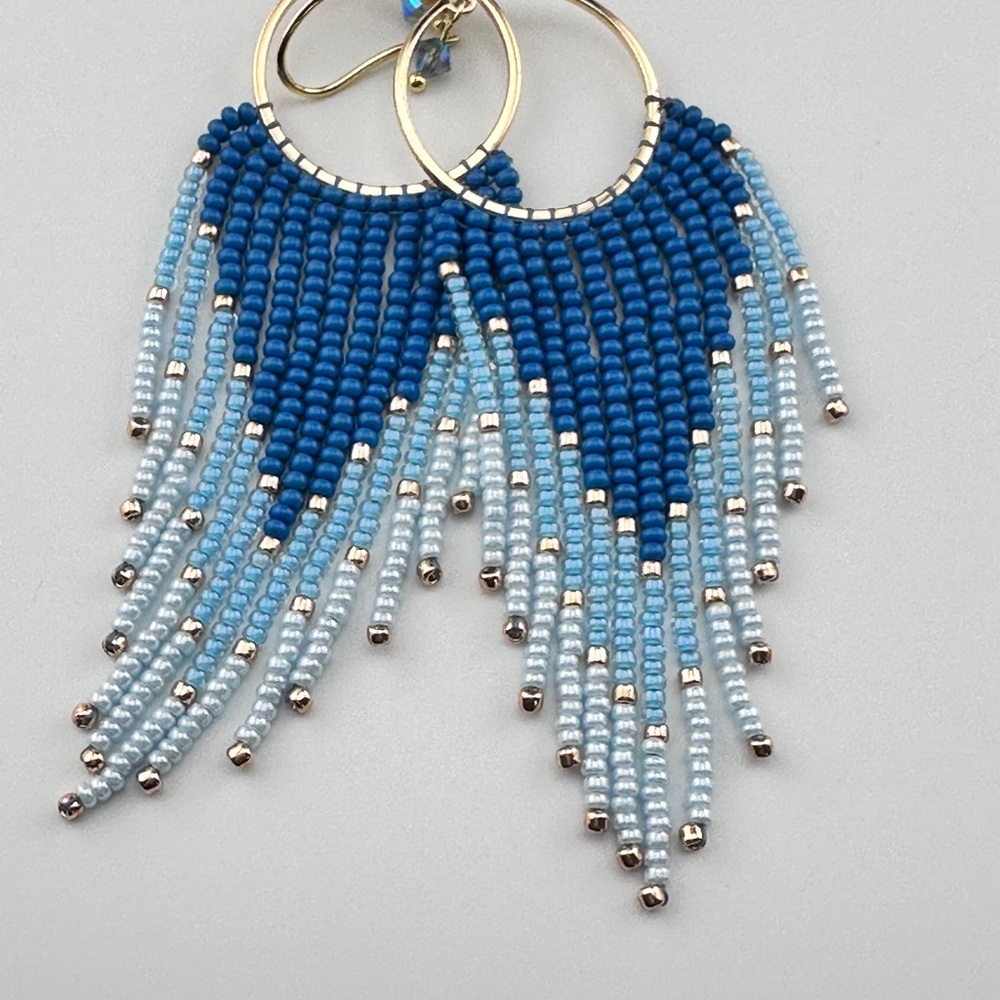 Elegant Ombre Blue Beaded Earrings - Picture 5 of 15